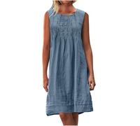 Abiti da donna in cotone e lino senza maniche Plus Size Dressy increspato anteriore corto prendisole vacanze spiaggia abito per le signore UK estate abbigliamento casual I miei ordini vendita Offerte