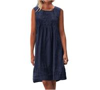 Abiti da donna in cotone e lino senza maniche Plus Size Dressy increspato anteriore corto prendisole vacanze spiaggia abito per le signore UK estate abbigliamento casual I miei ordini vendita Offerte