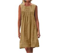 Abiti da donna in cotone e lino senza maniche Plus Size Dressy increspato anteriore corto prendisole vacanze spiaggia abito per le signore UK estate abbigliamento casual I miei ordini vendita Offerte