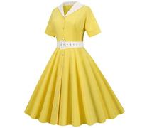 Abiti da donna per feste abiti lunghi abito da tè vintage una linea abito da festa elegante abito da festa da donna abiti taglie forti lunghezza midi, Giallo, S
