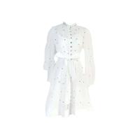Abiti da donna primaverili in seta e canapa a collo alto Heavy Duty Nail Diamond manica lunga fibbia lanterna manica abiti, bianco, XL