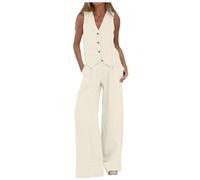 Abiti da Donna Set da 2 Pezzi con Scollo a V Senza Maniche con Bottoni Gilet a Gamba Larga Pantaloni a 2 Pezzi Blazer Completo Estivo in Lino Set abbinati S-XXL