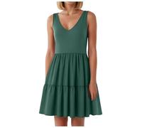 Abiti da donna swing casual abito con tasche lunghezza al ginocchio 2025 abiti lunghi estivi UK donna abito midi estivo scollo a V lungo/senza maniche primavera, Verde scuro, L