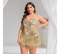 Abiti da donna taglie forti nuovi per l'estate con paillettes, abiti da cerimonia eleganti e raffinati, abiti da ballo attillati in vita alta e corti con spalline, abiti da cerimonia taglie forti, abi