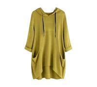 Abiti da donna UK a maniche lunghe felpe casual oversize pullover camicie larghe con tasca, Giallo, 5XL