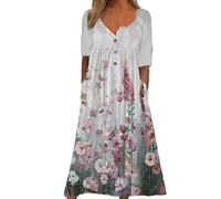 Abiti da donna UK elegante casual scollo rotondo tasche abiti da spiaggia lunghi, A, M