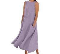 Abiti da donna UK elegante tasca colore scollo a V abito casual senza maniche (alto scollo rotondo), Viola, M