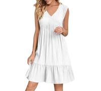 Abiti da donna UK senza maniche con scollo a V abiti moda casual a linea Swing 2025, bianco, XXL
