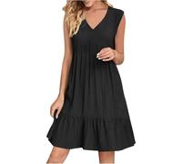 Abiti da donna UK senza maniche con scollo a V abiti moda casual a linea Swing 2025, Nero , L