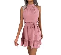 Abiti da festa Abito da Guest Wedding Vita con Fiocco Stile A Abito Donna Senza Maniche Classico Semplice Casual al Ginocchio Principessa Abiti Estate con Stampa Fiori, rosa, M