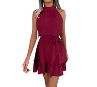 Abiti da festa Abito da Guest Wedding Vita con Fiocco Stile A Abito Donna Senza Maniche Classico Semplice Casual al Ginocchio Principessa Abiti Estate con Stampa Fiori, rosso, S