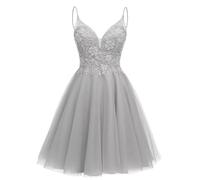 Abiti da Festa per Donne, Abiti da Ballo in Tulle Scintillante, Abiti da Ballo Corti per Adolescenti, Abiti con Perline a V