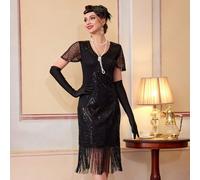 Abiti da flapper anni '20, abiti stile Grande Gatsby anni Ruggenti per donne, costume con maniche in tulle e perline L,M,S,XL,XXLColore unicoPoliestere