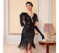 Abiti da flapper degli anni '20 per donna, abiti dello stile Great Gatsby con maniche, abiti degli anni '20 ruggenti per le notti di Harlem L,M,S,XL,XXLColore unicoPoliestere