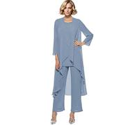 Abiti da Madre della Sposa per Donna 3 Pezzi in Chiffon Set Lungo per Madre di Nozze con Gilet, Blu polvere., 52