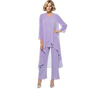 Abiti da Madre della Sposa per Donna 3 Pezzi in Chiffon Set Lungo per Madre di Sposa con Gilet, Lavanda, 44