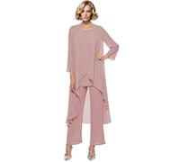 Abiti da Madre della Sposa per Donna 3 Pezzi Set Completo Lungo in Chiffon per Madre della Sposa con Gilet, Rosa polvere, 42