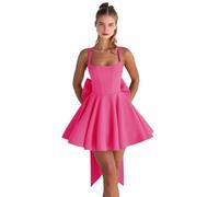 Abiti da ritorno a casa in raso con fiocco corto una linea collo quadrato Prom Cocktail Party abito per adolescenti corsetto mini abito, Rosa acceso, 42