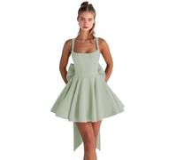 Abiti da ritorno a casa in raso con fiocco corto una linea collo quadrato Prom Cocktail Party abito per adolescenti corsetto mini abito, Verde salvia, 42
