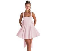 Abiti da ritorno a casa in raso con fiocco corto una linea collo quadrato Prom Cocktail Party abito per adolescenti corsetto mini abito, Rosa cipria, 42