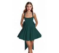 Abiti da ritorno a casa in raso con fiocco corto una linea collo quadrato Prom Cocktail Party abito per adolescenti corsetto mini abito, Verde, 42