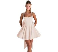 Abiti da ritorno a casa in raso con fiocco corto una linea collo quadrato Prom Cocktail Party abito per adolescenti corsetto mini abito, Oro rosa, 40