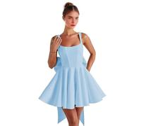 Abiti da ritorno a casa in raso con fiocco corto una linea collo quadrato Prom Cocktail Party abito per adolescenti corsetto mini abito, blu cielo, 38