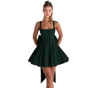 Abiti da ritorno a casa in raso con fiocco corto una linea collo quadrato Prom Cocktail Party abito per adolescenti corsetto mini abito, Verde cacciatore, 44
