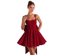 Abiti da ritorno a casa in raso con fiocco corto una linea collo quadrato Prom Cocktail Party abito per adolescenti corsetto mini abito, Rosso vinaccia, 38