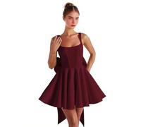 Abiti da ritorno a casa in raso con fiocco corto una linea collo quadrato Prom Cocktail Party abito per adolescenti corsetto mini abito, Borgogna, 40