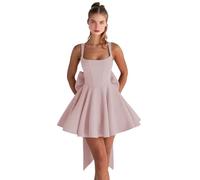 Abiti da ritorno a casa in raso con fiocco corto una linea collo quadrato Prom Cocktail Party abito per adolescenti corsetto mini abito, Rosa polvere, 38