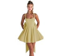 Abiti da ritorno a casa in raso con fiocco corto una linea collo quadrato Prom Cocktail Party abito per adolescenti corsetto mini abito, Oro, 40