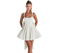 Abiti da ritorno a casa in raso con fiocco corto una linea collo quadrato Prom Cocktail Party abito per adolescenti corsetto mini abito, avorio, 38