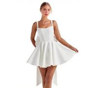 Abiti da ritorno a casa in raso con fiocco corto una linea collo quadrato Prom Cocktail Party abito per adolescenti corsetto mini abito, bianco, 40