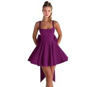Abiti da ritorno a casa in raso con fiocco corto una linea collo quadrato Prom Cocktail Party abito per adolescenti corsetto mini abito, Fucsia, 42