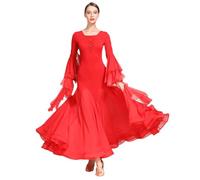 Abiti da Salsa da Donna in Seta di Ghiaccio + Chiffon for Ballare, Abiti da Pratica di Danza Moderna fluida a Maniche Lunghe (Color : Red, Size : L)