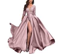 Abiti da Sera Eleganti da Donna Taglie Forti con Maniche a 3/4 Abiti da Sera con Scollo a V con Paillettes Abiti Lunghi da Festa