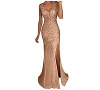 Abiti da sera formali per le donne del Regno Unito, eleganti abiti lunghi con paillettes da donna eleganti spalline sottili abiti senza maniche sexy con spacco alto formale maxi abito da ballo per
