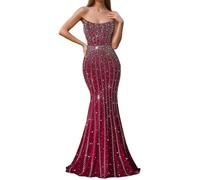 Abiti da Sera per La Serata di Rinestone di Lusso Senza Spalline Donna per Abiti da Sera per di Festa,Rosso,M