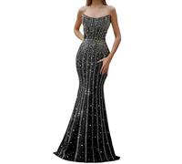 Abiti da Sera per La Serata di Rinestone di Lusso Senza Spalline Donna per Abiti da Sera per di Festa,Nero,M