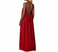 Abiti da sole casual da donna 2026 Trendy Summer Flowy Solid Color Beach Linen Vacation Backless Date Night Spring Club Sexy Teen Womens Abiti da sole 2026 Casual Primavera Modesto Uscire, Rosso, XL