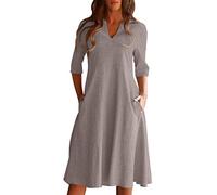 Abiti Da Sole Per Donna Estate Vestito Con Scollo A V Cotone Lino In Lino Casual Swing Design Per Rilassato Eleganza Belle Dress Up Ragazze Abito Da Sera, grigio., XL