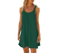 Abiti da spiaggia da donna, abiti estivi plissettati swing senza maniche Halter Dress Boho prendisole da donna copricostume da spiaggia bikin vacanza casual estivo mini abito S-XXL, Verde, L