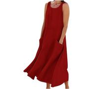 Abiti da spiaggia da donna senza maniche canotta midi prendisole estivo floreale Boho Swing Flowy svasato Tea Party Skater abito lungo, D33 Rosso, M