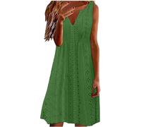 Abiti da spiaggia in pizzo con occhielli da donna, elegante scollo a tacca senza maniche abito a tunica con tasche, estivo casual da donna prendisole corto I miei ordini Vendita Offerte di