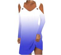Abiti Da Spiaggia Per Le Donne Abito Casual Con Scollo A V Senza Spalline In Stampa Alla Moda Per Un Lussig, Eleganti Da Donna Estate Maxi Abiti Da Donna, Azzurro, L
