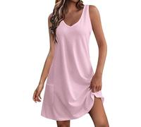 Abiti da spiaggia per le donne UK, Abito smanicato con scollo a V con tasche, mini prendisole casual da donna, copricostume da serbatoio I miei ordini 2025 Offerte, rosa, XL