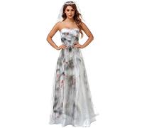 Abiti da sposa Cadaver Vestito Halloween Donna Senza Manica Corsetto Fata Malvagia con Velo Horror Costume Elegante Spalle Scoperte Cosplay Vampiro Zombie Vita Supporto Fidanzata Insanguinata Gonna