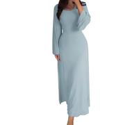 Abiti da sposa da donna elegante abito aderente girocollo abito lungo elegante a maniche lunghe a costine aderente maxi abiti da sposa abiti da donna, blu cielo, XL