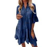 Abiti da sposa da donna in cotone lavato tinta unita manica a cinque quarti una linea di media lunghezza abito in denim per donne abiti da sposa per le donne, Blu scuro, M
